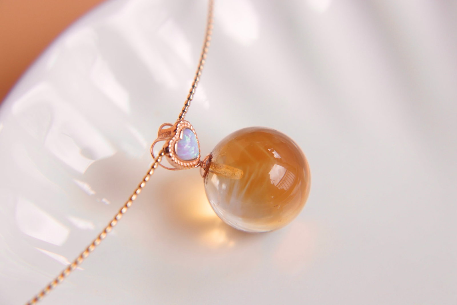 18K Gold Natural Citrine Pendant - 7