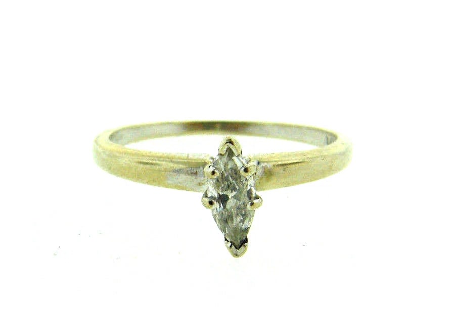 MARQUISE ENGAGEMENT SINGLE STONE RING 14K WHITE GOLD STAMPED JTC (1 of 8)