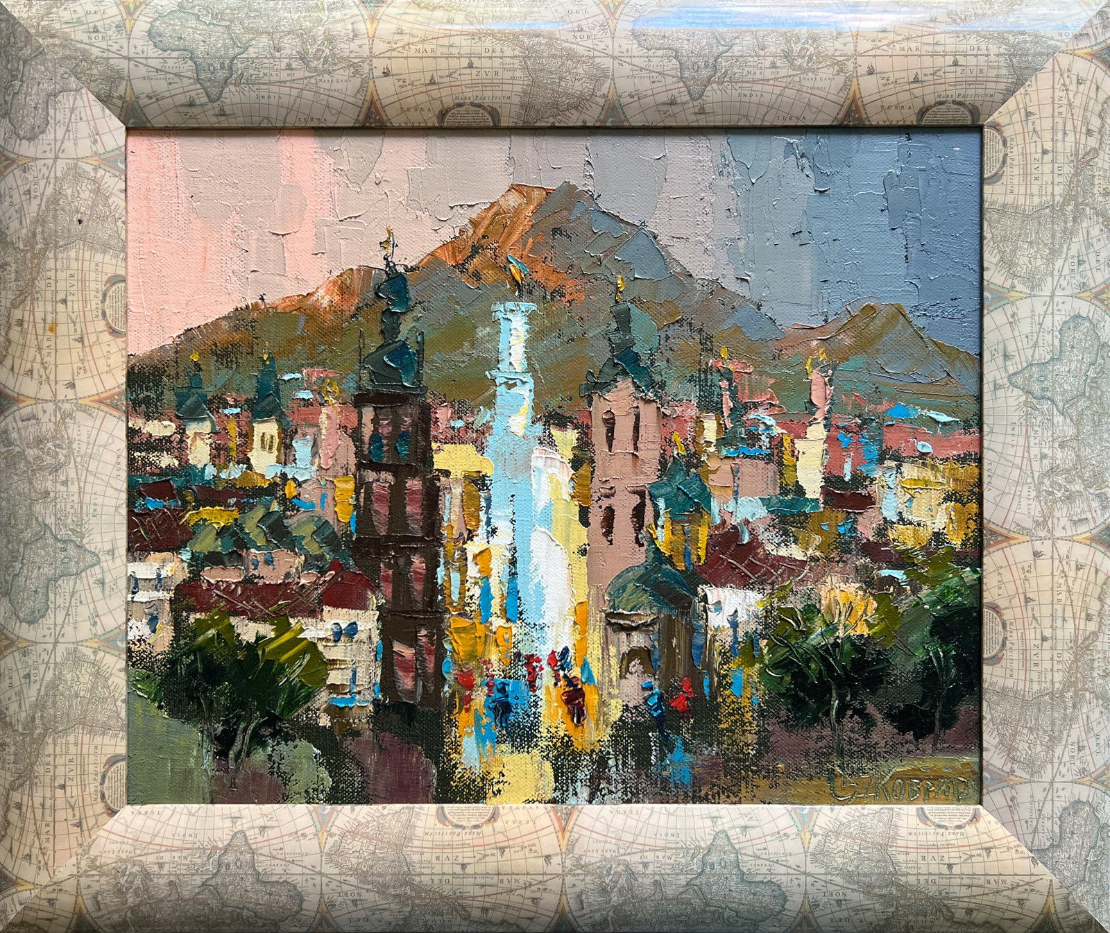 Oil painting with frame City K. Leonid: Title: Oil painting with frame City K. Leonid Description: 839KK Painter: K. Leonid Size: 40x55 cm/ 15.75x21.65 inches Components: oil, canvas Original painting CONDITION: exellent ERA:2020 ARTIST: Bo