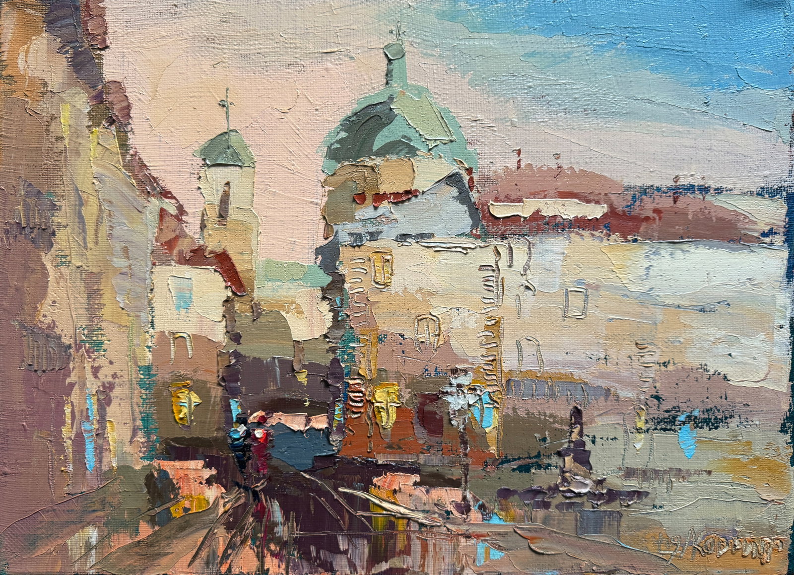 Oil painting with frame market square in Lviv K. Leonid: Title: Oil painting with frame market square in Lviv K. Leonid Description: 841KK Painter: K. Leonid Size: 40x55 cm/ 15.75x21.65 inches Components: oil, canvas Original painting CONDITION: exellent ER