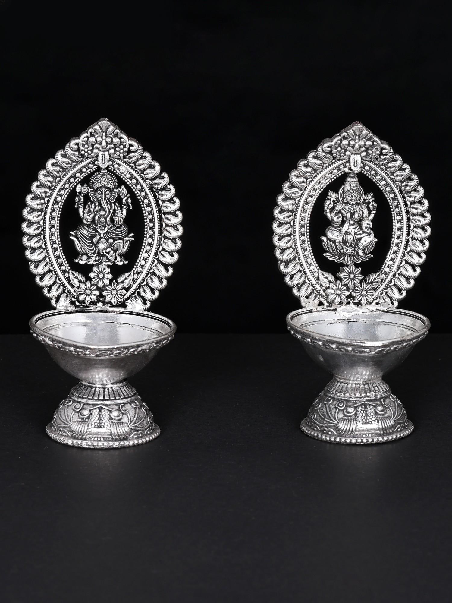4" Fine Quality Pair of Lakshmi Ganesha Oil Lamp (1 of 2)