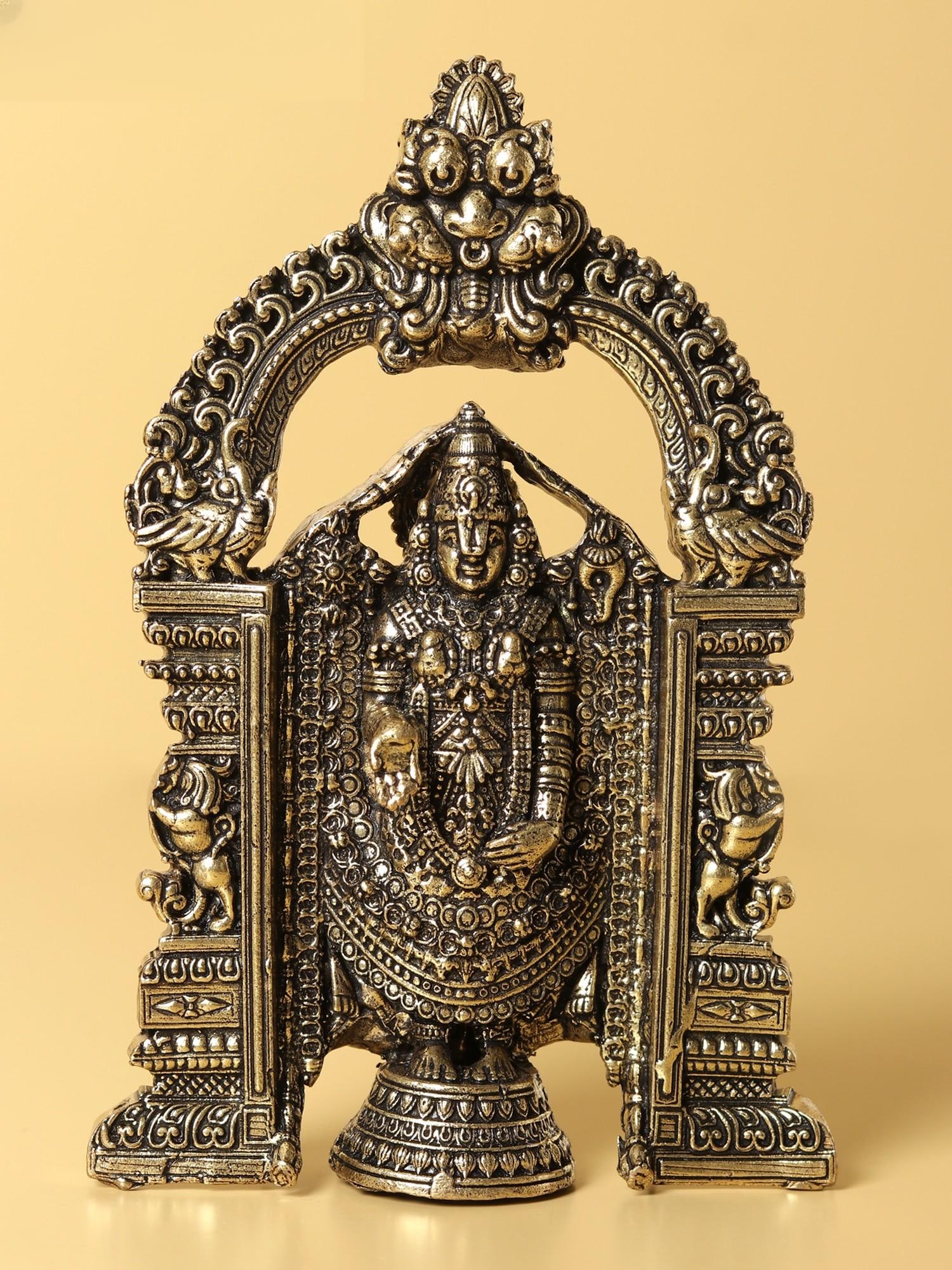5" Small Fine Quality Tirupati Balaji (Venkateshvara) Brass Statue: Title: 5" Small Fine Quality Tirupati Balaji (Venkateshvara) Brass Statue Description: Tirupati Balaji is one of the holiest temples in the world. The temple is located on the seventh peak of the R