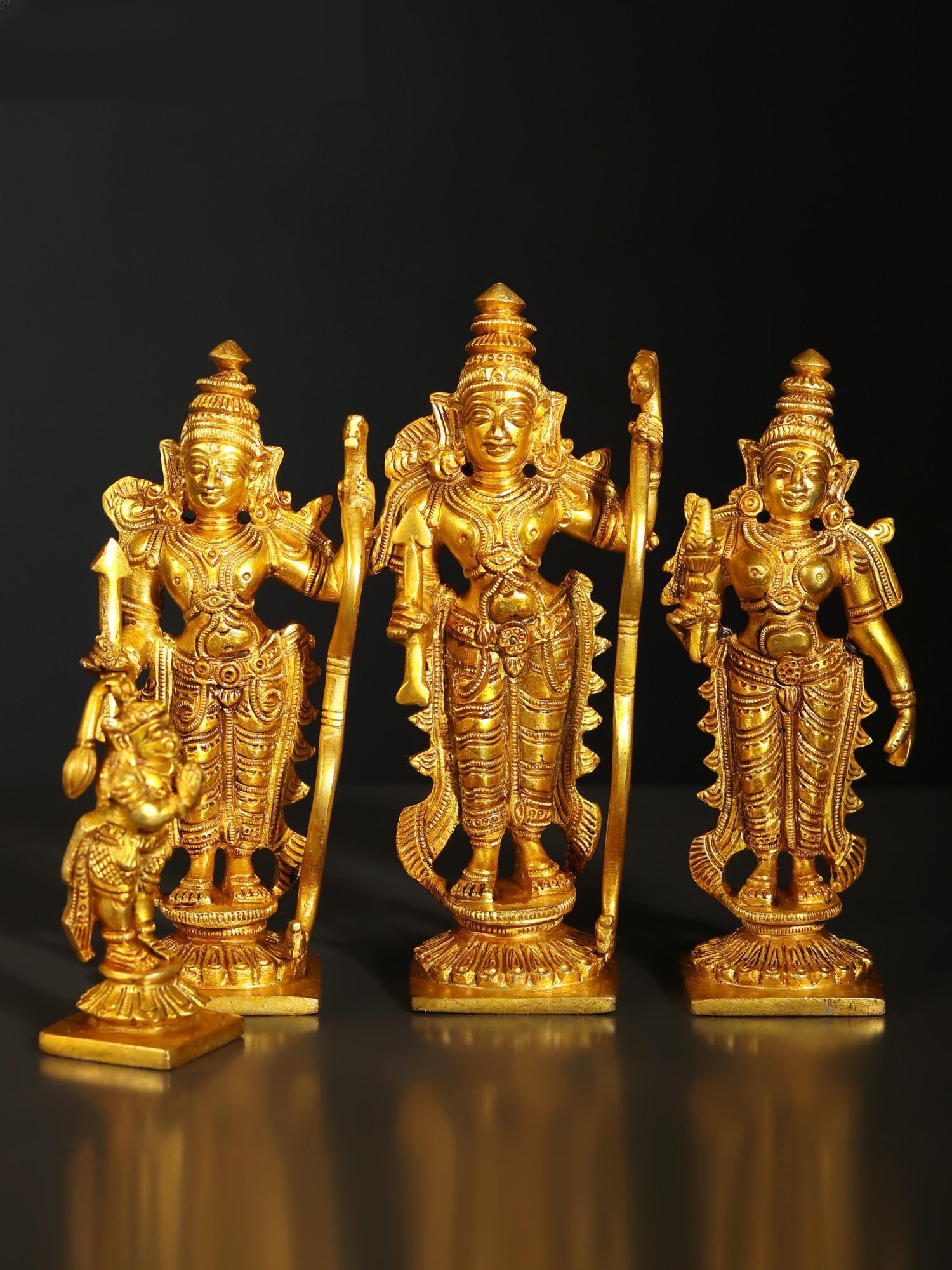 6" Small Ram Darbar | Brass Statue: Title: 6" Small Ram Darbar | Brass Statue Description: Ram : Height - 6.5 inch x Width - 2.75 inch x Depth - 1.75 inch Lakshman : Height - 6 inch x Width - 2.75 inch x Depth - 1.8 inch Sita : Height -