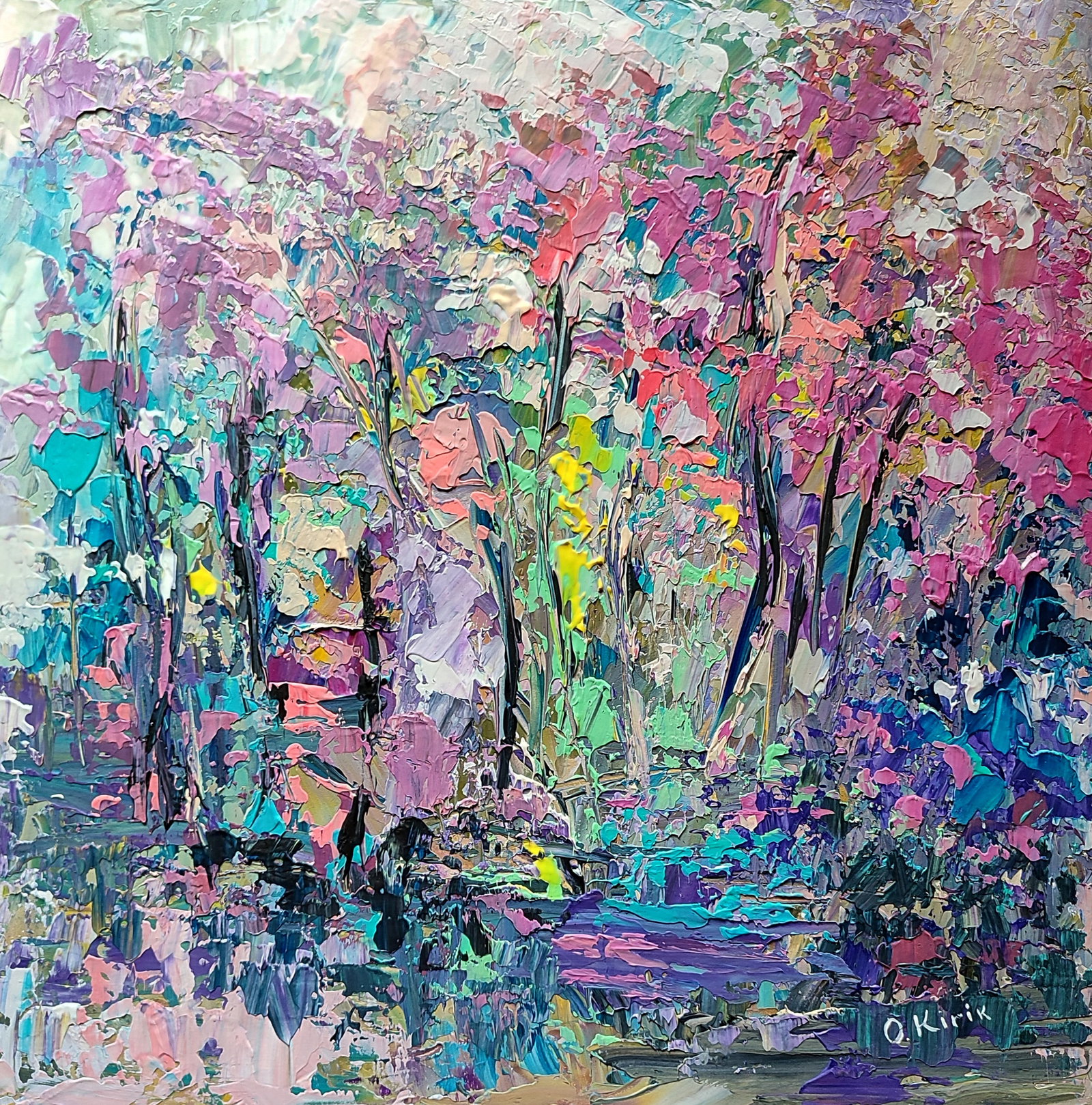Acrylic painting Spring blooms Olena Kirik: Title: Acrylic painting Spring blooms Olena Kirik Description: 44KIRIK Painter: Olena Kirik Size: 40x40 cm/15.74x15.74 inches Components: acrylic, dvp Original painting CONDITION: excellent ARTIST: Ol