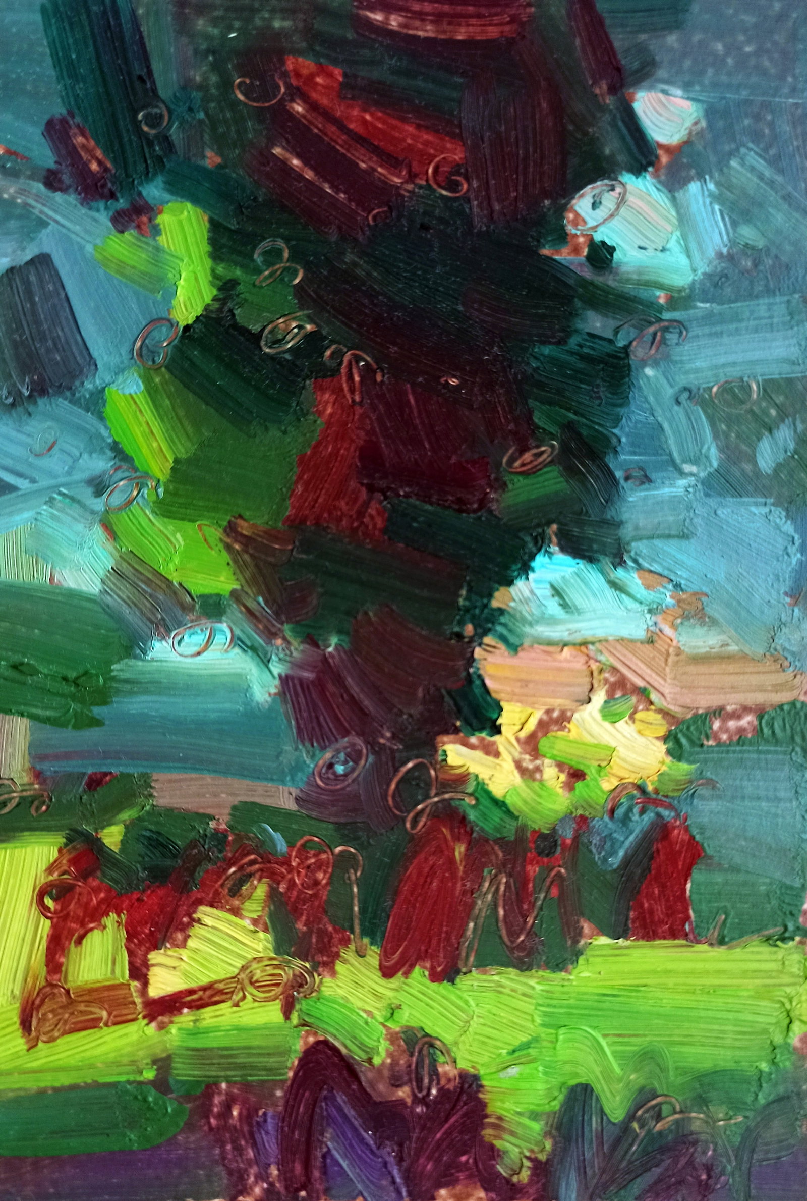 Oil painting Tornado in the field Viktor Khadzhinov: Title: Oil painting Tornado in the field Viktor Khadzhinov Description: 17KHADZ Painter: Viktor Khadzhinov Size: 12x16 cm/4.72x6.29 inches Components: oil, cardboard Original painting CONDITION: excel