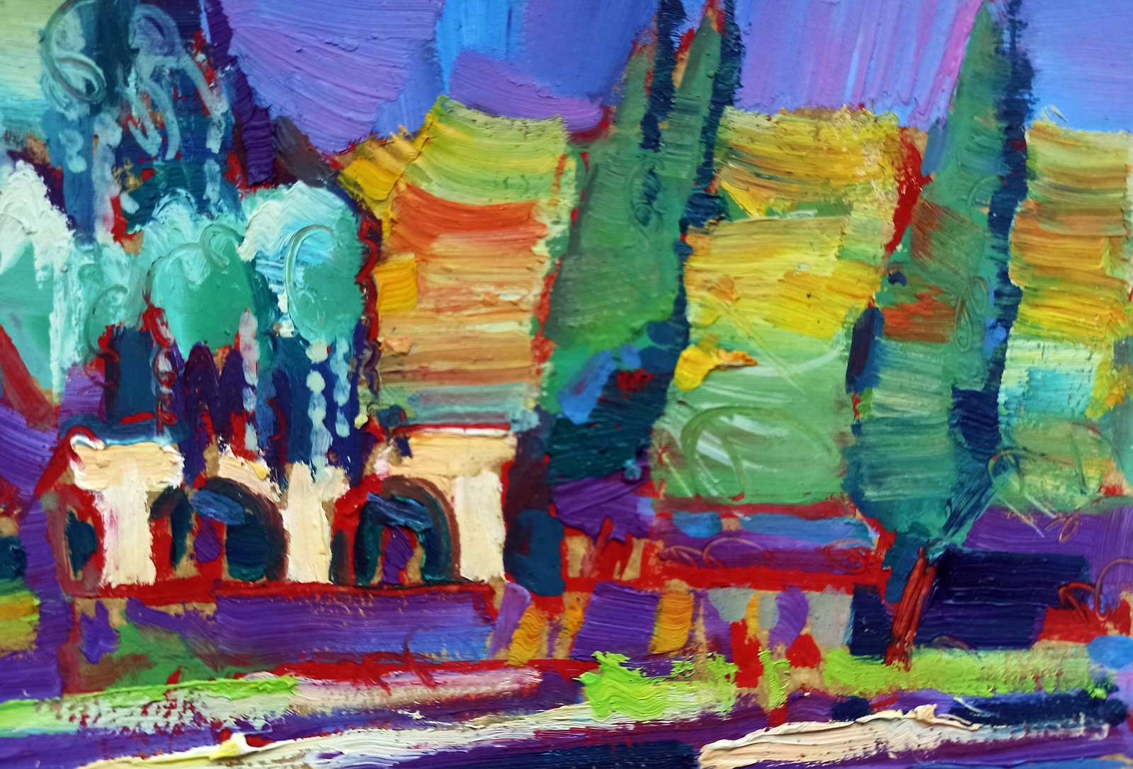 Oil painting Mansion outside the city Viktor Khadzhinov: Title: Oil painting Mansion outside the city Viktor Khadzhinov Description: 39KHADZ Painter: Viktor Khadzhinov Size: 16x12 cm/6.29x4.72 inches Components: oil, cardboard Original painting CONDITION: e