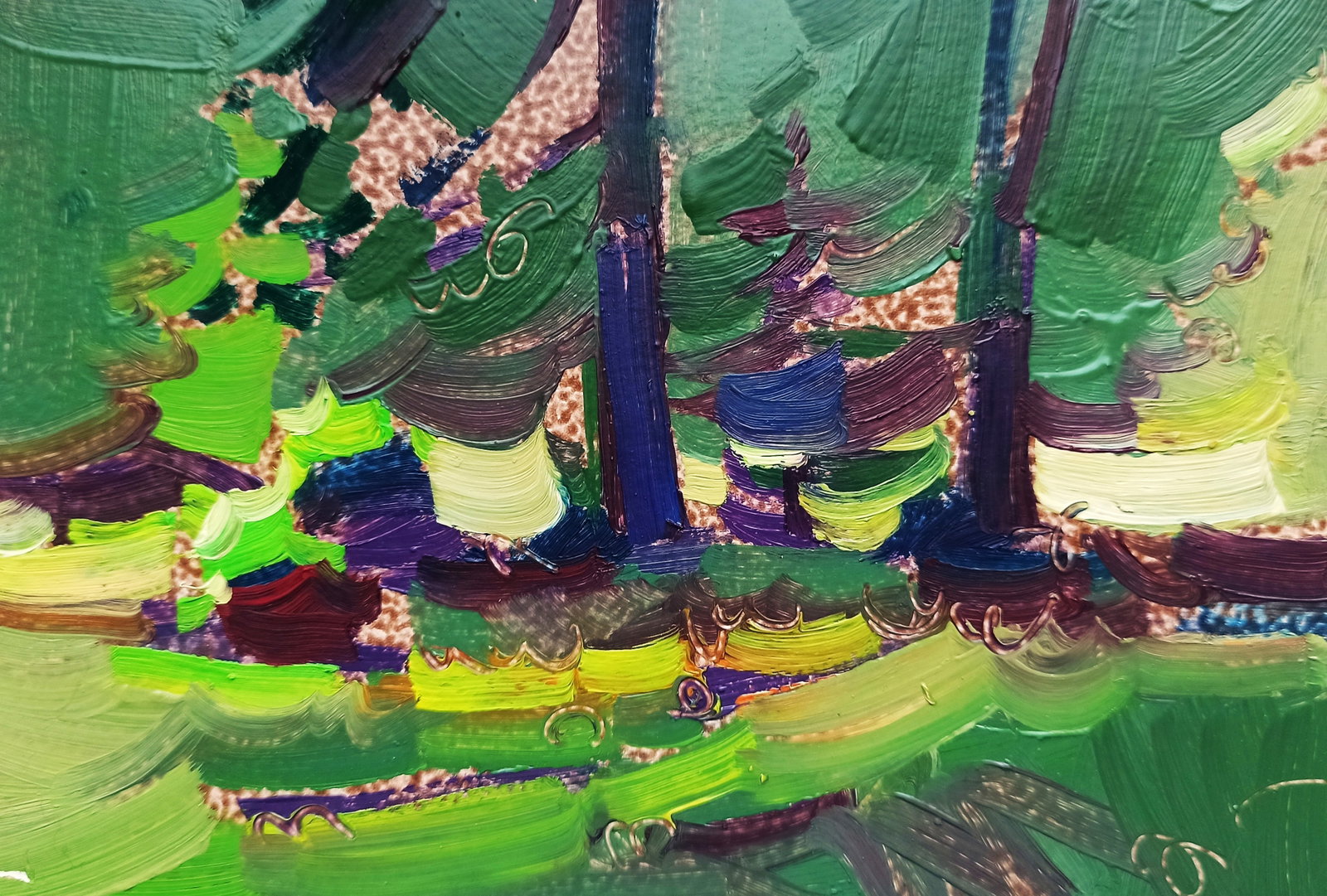 Oil painting Summer green forest Viktor Khadzhinov: Title: Oil painting Summer green forest Viktor Khadzhinov Description: 44KHADZ Painter: Viktor Khadzhinov Size: 16x12 cm/6.29x4.72 inches Components: oil, cardboard Original painting CONDITION: excell