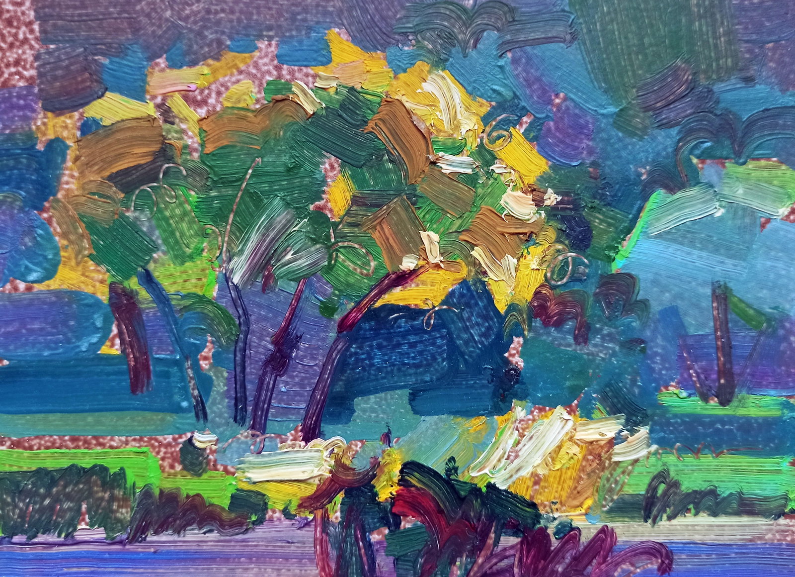 Oil painting Lonely tree by the river Viktor Khadzhinov: Title: Oil painting Lonely tree by the river Viktor Khadzhinov Description: 51KHADZ Painter: Viktor Khadzhinov Size: 16x12 cm/6.29x4.72 inches Components: oil, cardboard Original painting CONDITION: e