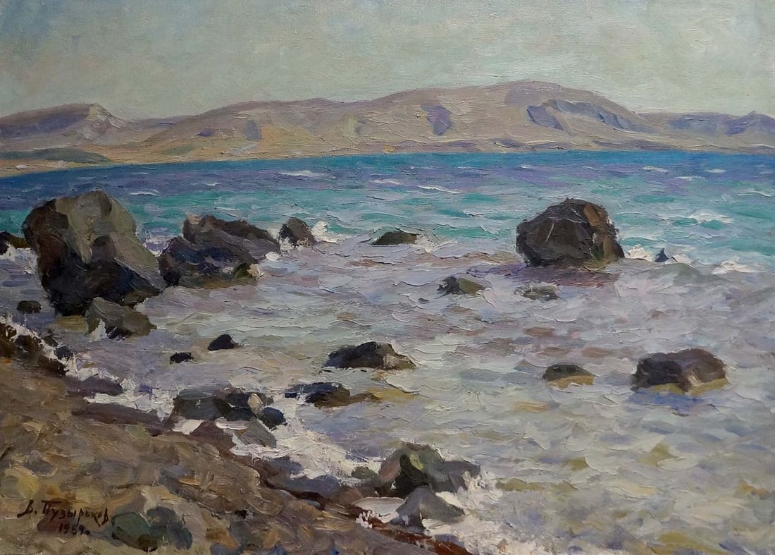 Oil painting By the sea Puzyr'kov Viktor Grigor'yevich: Title: Oil painting By the sea Puzyr'kov Viktor Grigor'yevich Description: No. Vern 572 *** ABOUT THIS PAINTING *** * TITLE: "By the sea" * ARTISTS: Puzyr'kov Viktor Grigor'yevich * SIZE: 70x50 cm/'27
