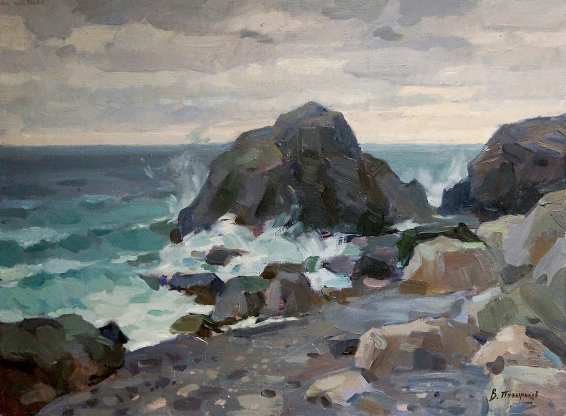 Oil painting Raging sea Puzyr'kov Viktor Grigor'yevich: Title: Oil painting Raging sea Puzyr'kov Viktor Grigor'yevich Description: No. Vern 752 *** ABOUT THIS PAINTING *** * TITLE: "Raging sea" * ARTISTS: Puzyr'kov Viktor Grigor'yevich * SIZE: 60x80 cm/'23