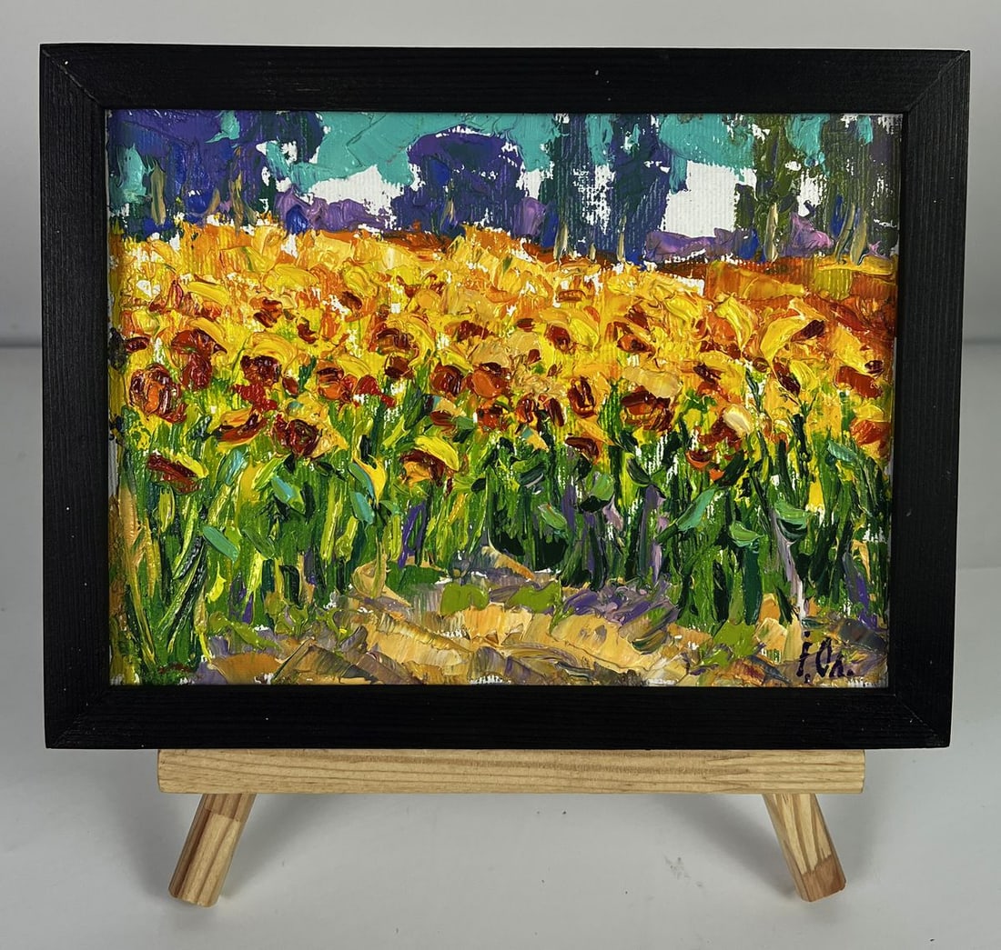 Oil painting In a field of sunflowers Oleksiy Ivanyuk: Title: Oil painting In a field of sunflowers Oleksiy Ivanyuk Description: No.AAA6171*** ABOUT THIS PAINTING **** TITLE: "In a field of sunflowers"* ARTISTS: Oleksiy Ivanyuk* SIZE: 15x20 cm/5.90x7.87 i