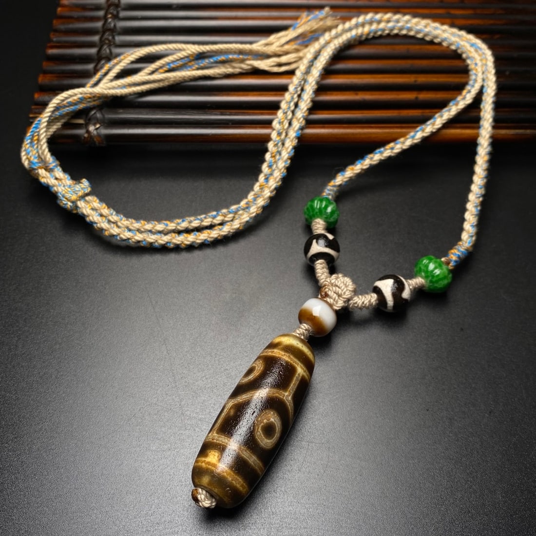 Tibetan Four Eyes DZI Agate Pendant - 6