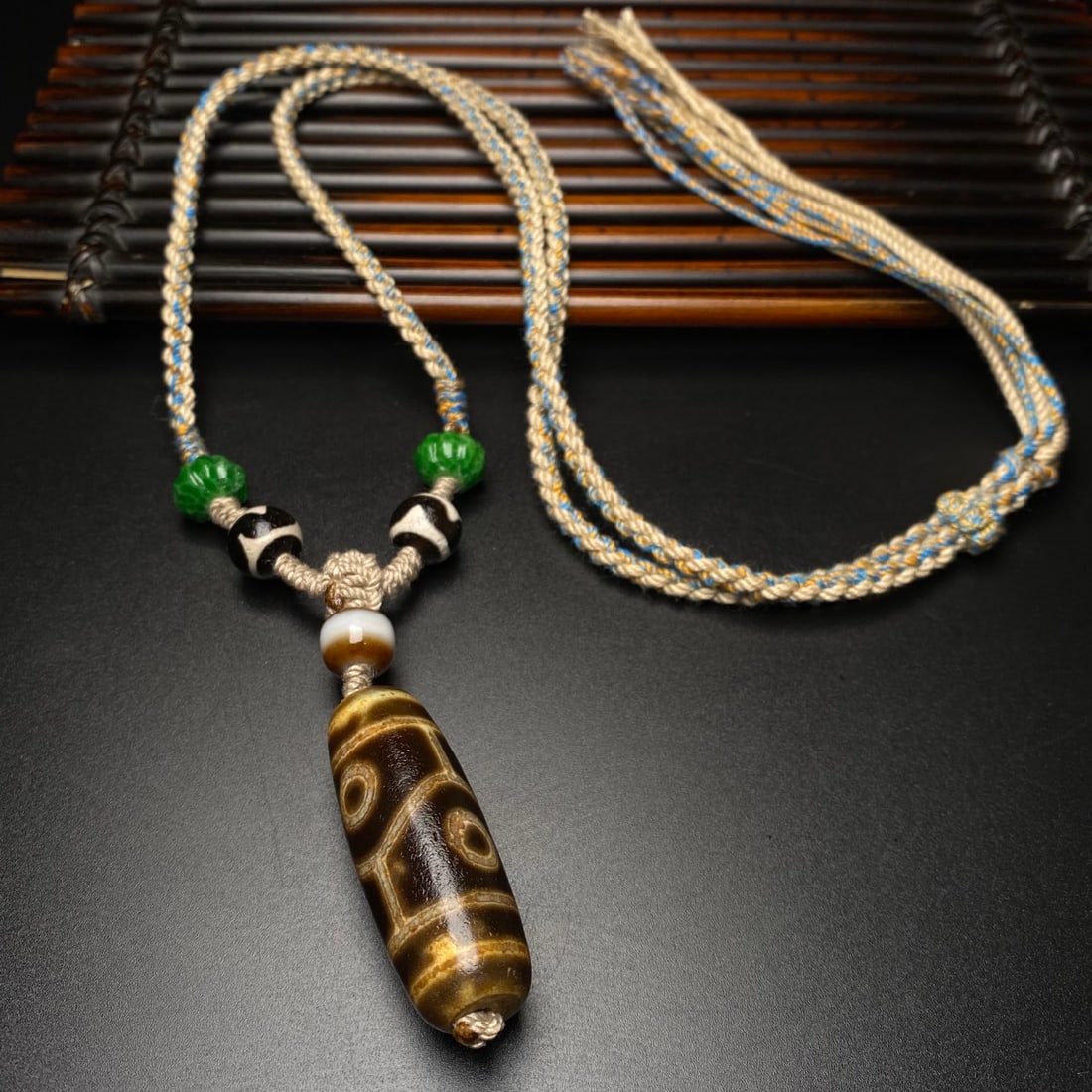 Tibetan Four Eyes DZI Agate Pendant - 9