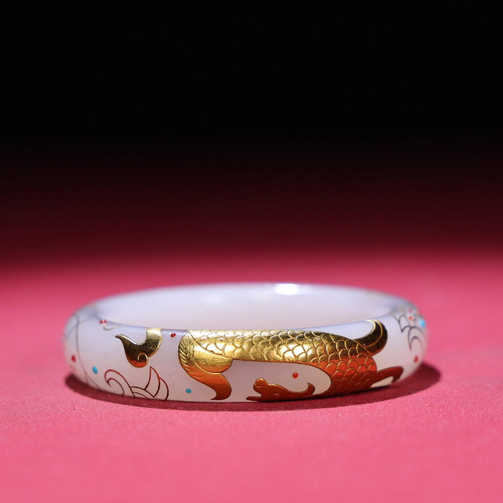 Inside Diameter 55mm Hetian Jade Inlay Silver Wire,Gold Beast,Gem Bracelet Bangle - 3