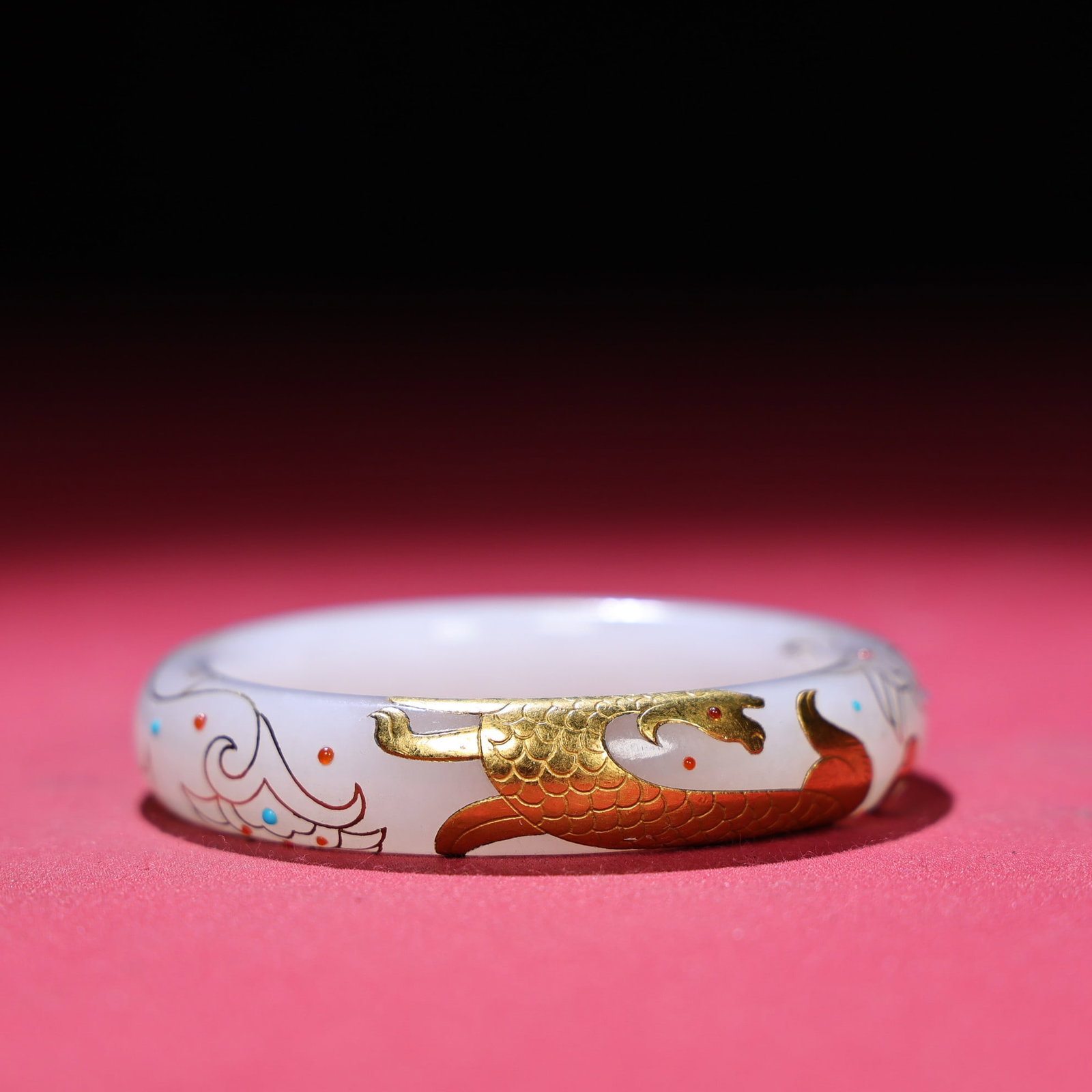 Inside Diameter 55mm Hetian Jade Inlay Silver Wire,Gold Beast,Gem Bracelet Bangle - 4
