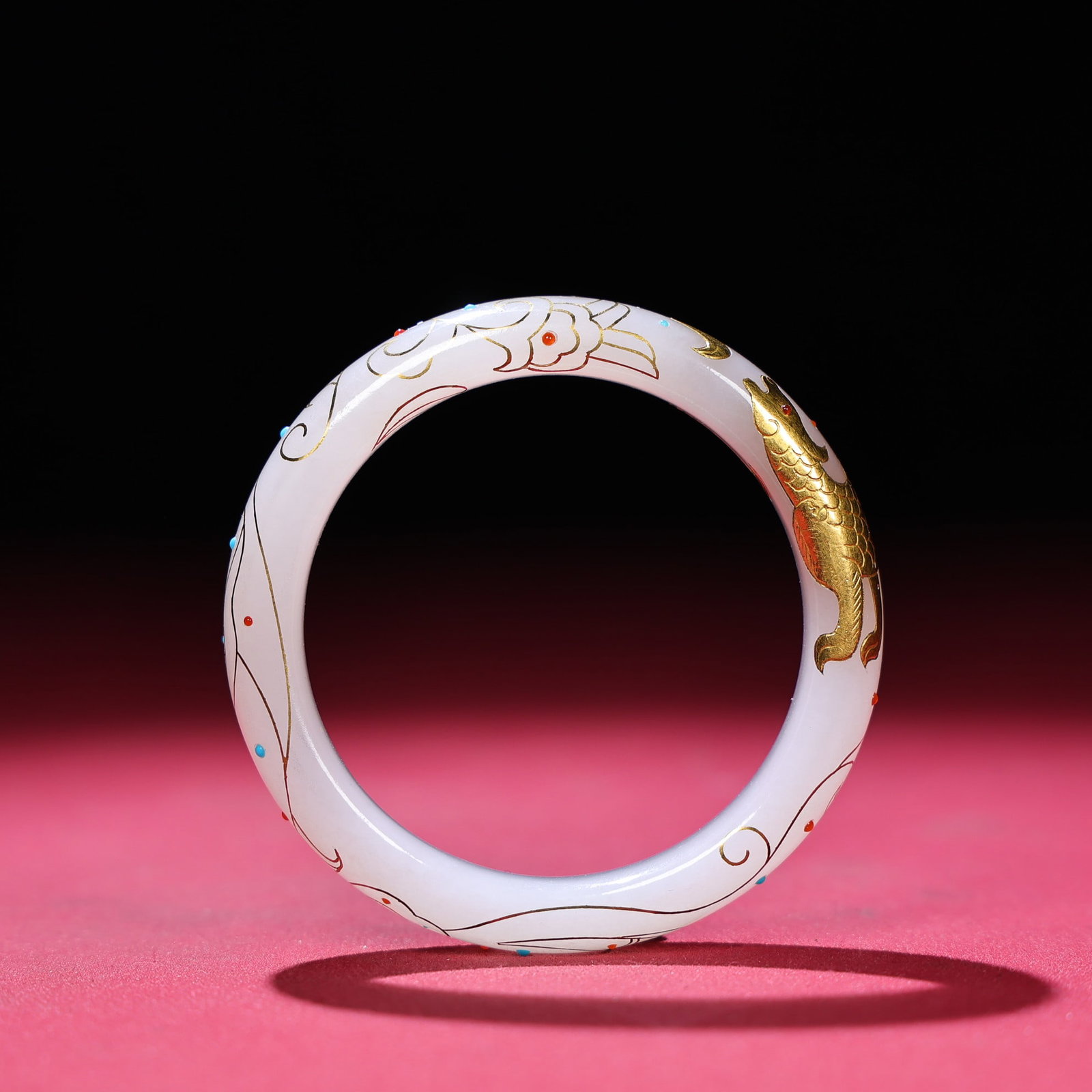 Inside Diameter 55mm Hetian Jade Inlay Silver Wire,Gold Beast,Gem Bracelet Bangle - 7