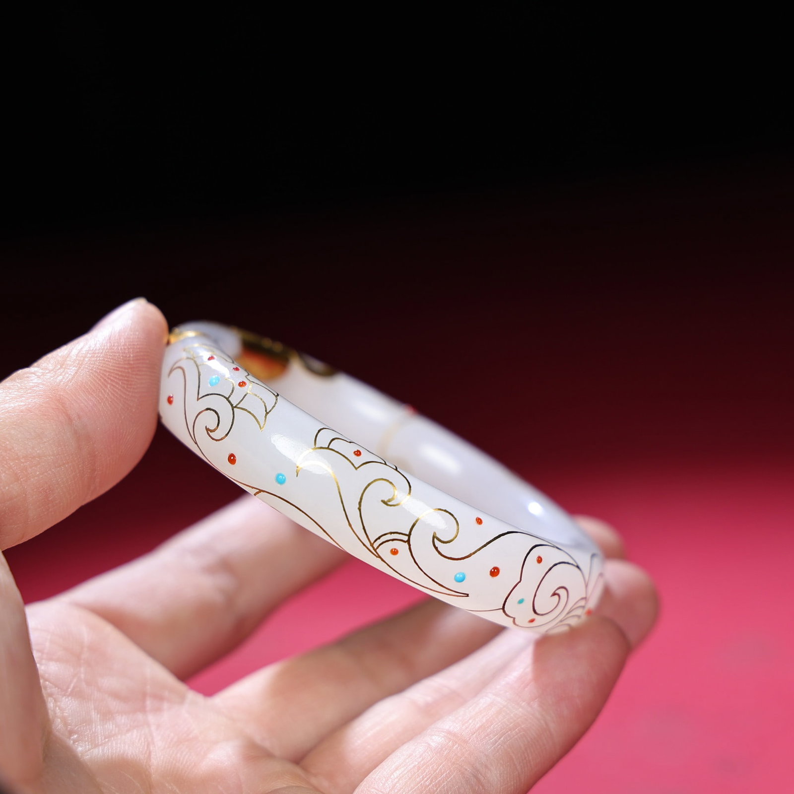 Inside Diameter 55mm Hetian Jade Inlay Silver Wire,Gold Beast,Gem Bracelet Bangle - 8