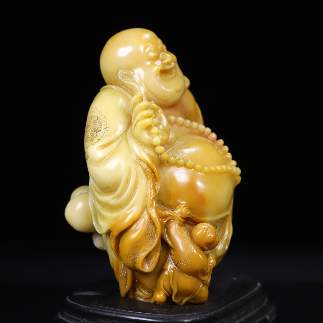 Tianhuang Shoushan Soapstone Hand-Carved Buddha & Kid Statue - 3