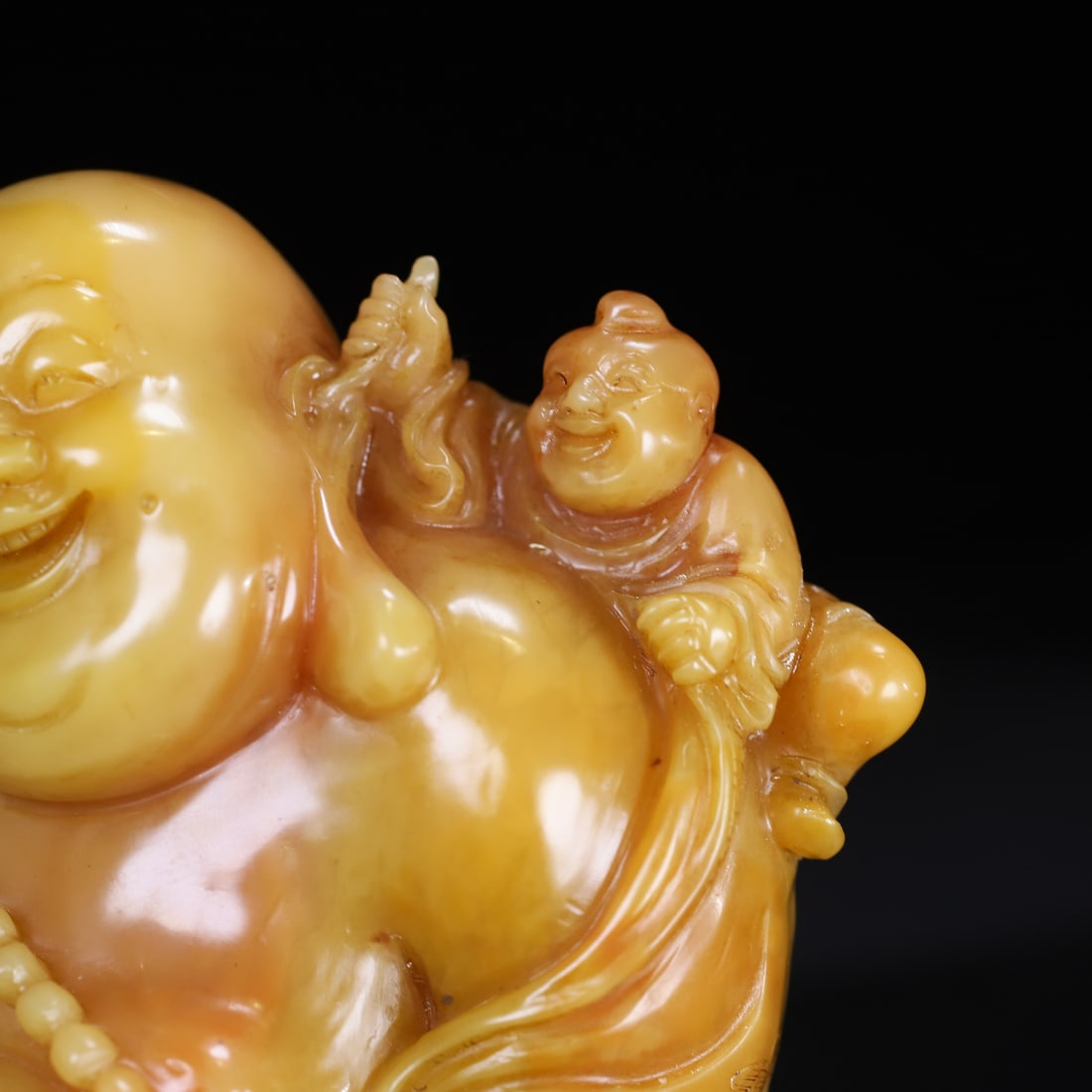 Tianhuang Shoushan Soapstone Hand-Carved Buddha & Kid Statue - 4