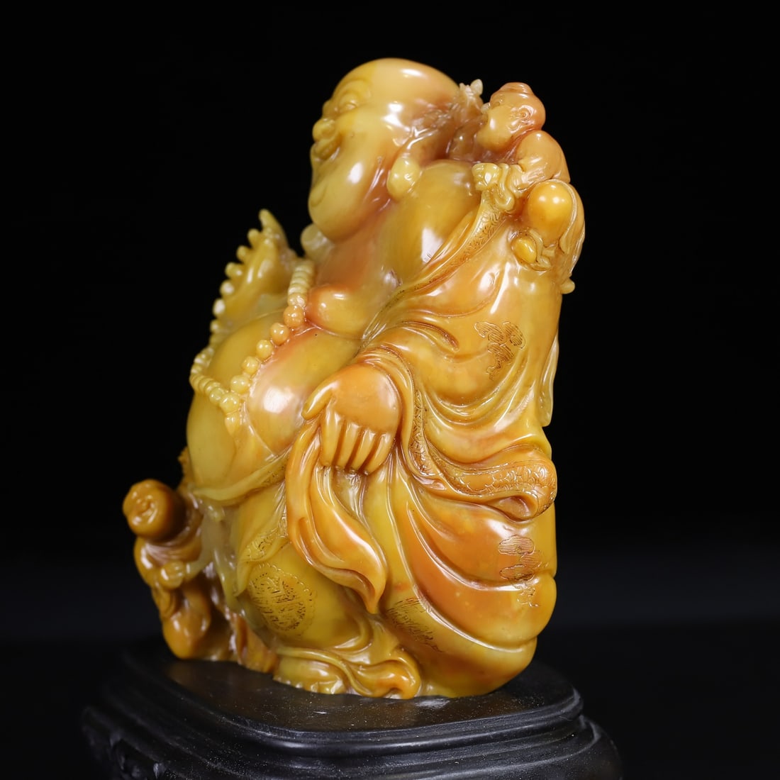 Tianhuang Shoushan Soapstone Hand-Carved Buddha & Kid Statue - 7