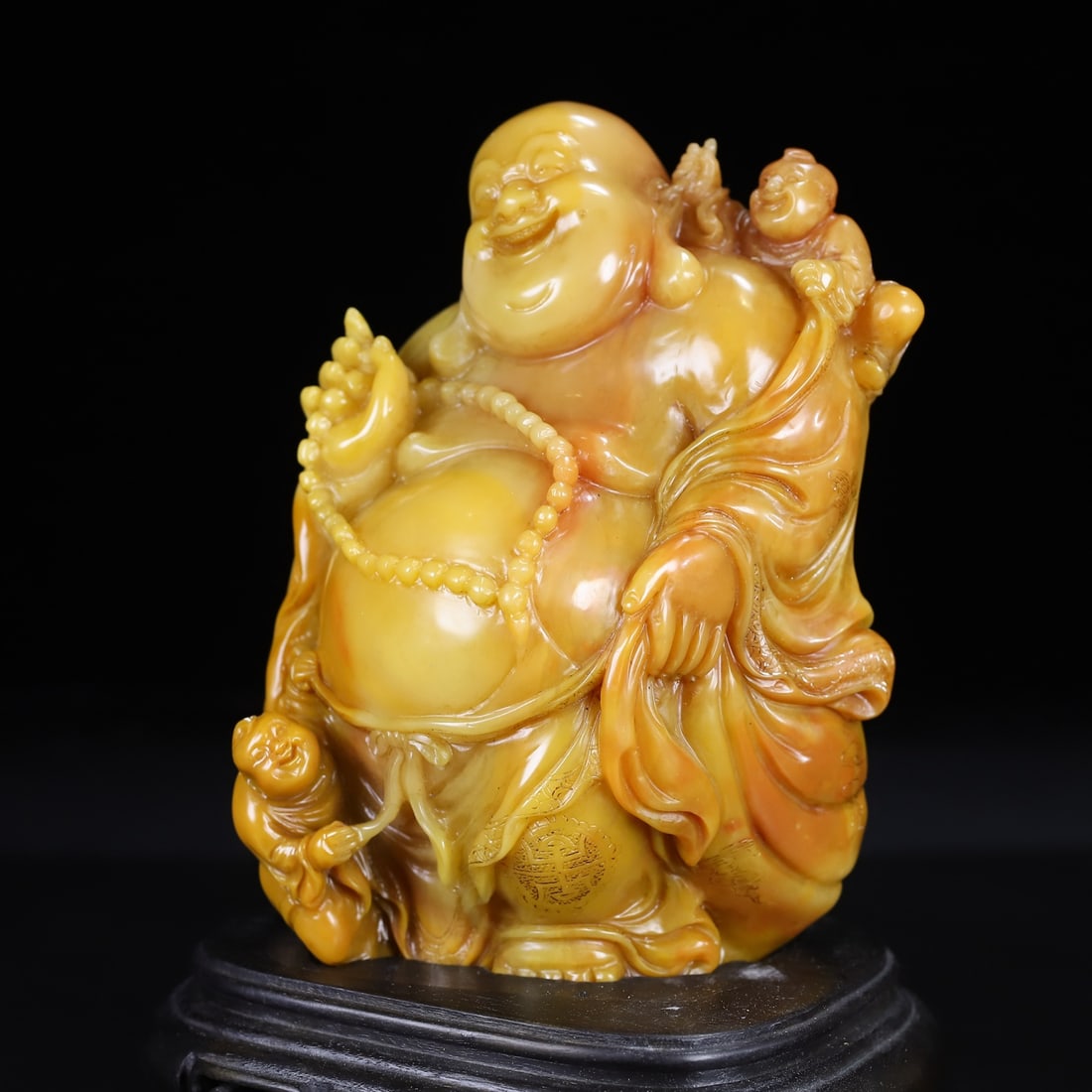 Tianhuang Shoushan Soapstone Hand-Carved Buddha & Kid Statue - 8