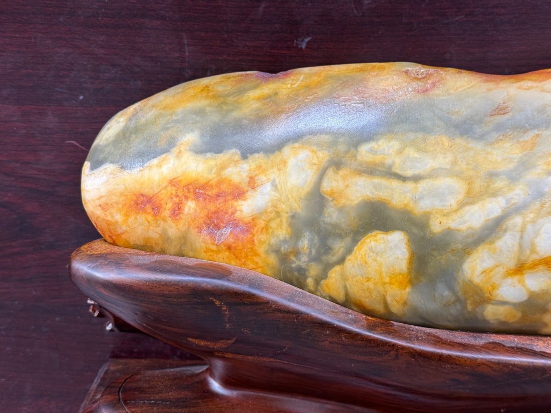 Original Stone Hetian Jade Hand-Carved Mountain Statue w Playing Chess Old Men - 7