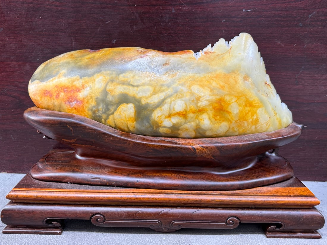 Original Stone Hetian Jade Hand-Carved Mountain Statue w Playing Chess Old Men - 8