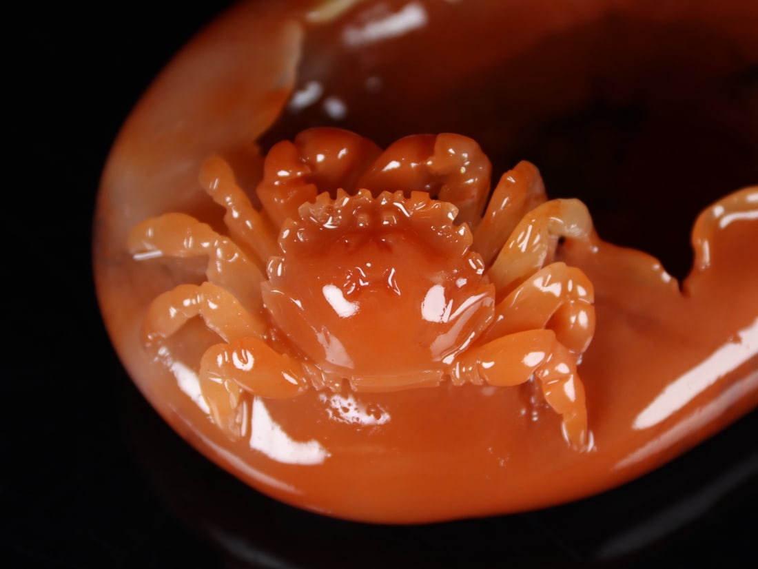 Shoushan Stone Hand-Carved Crab Brush Washer - 8