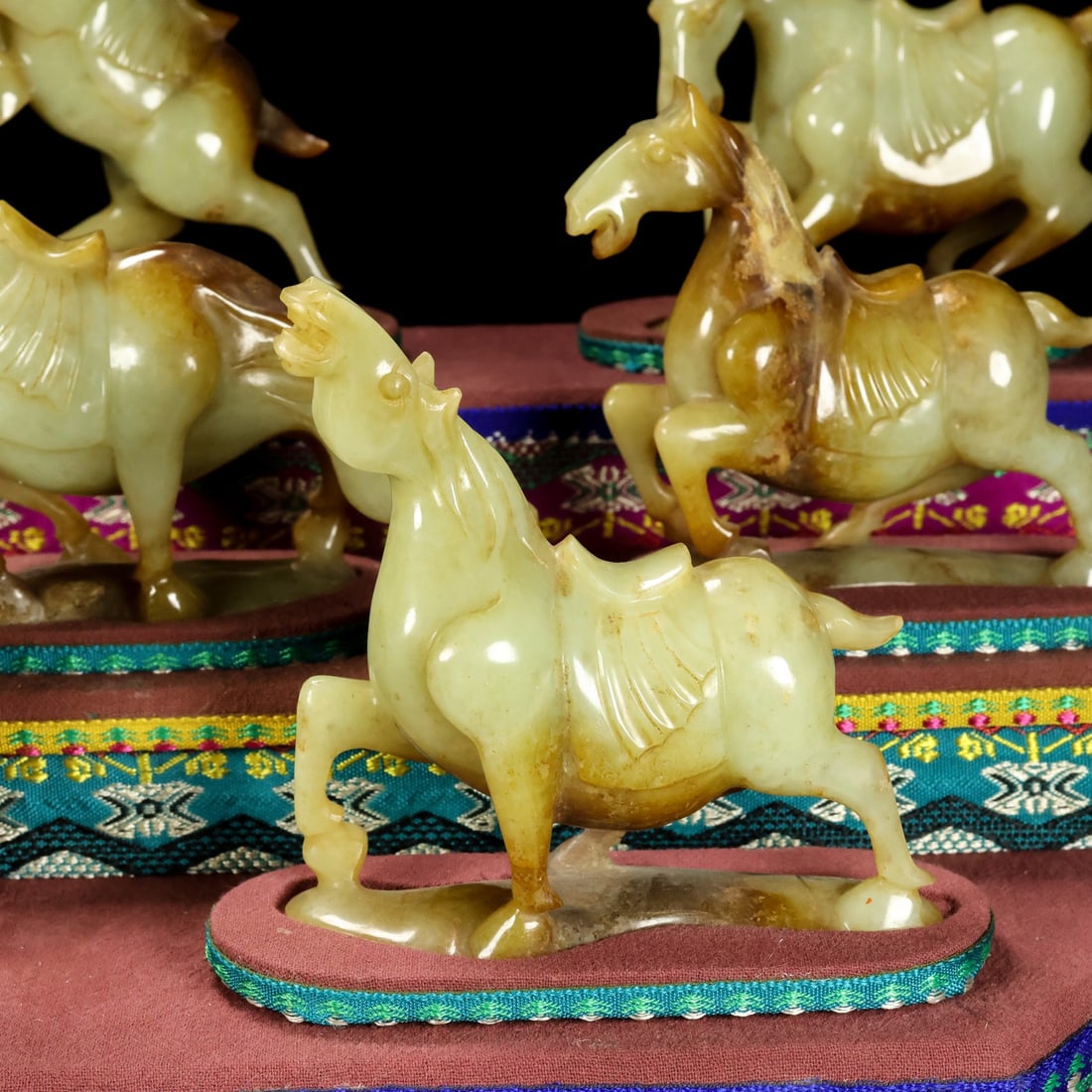 A Set Hetian Jade Hand-Carved Eight Horse Statue - 8