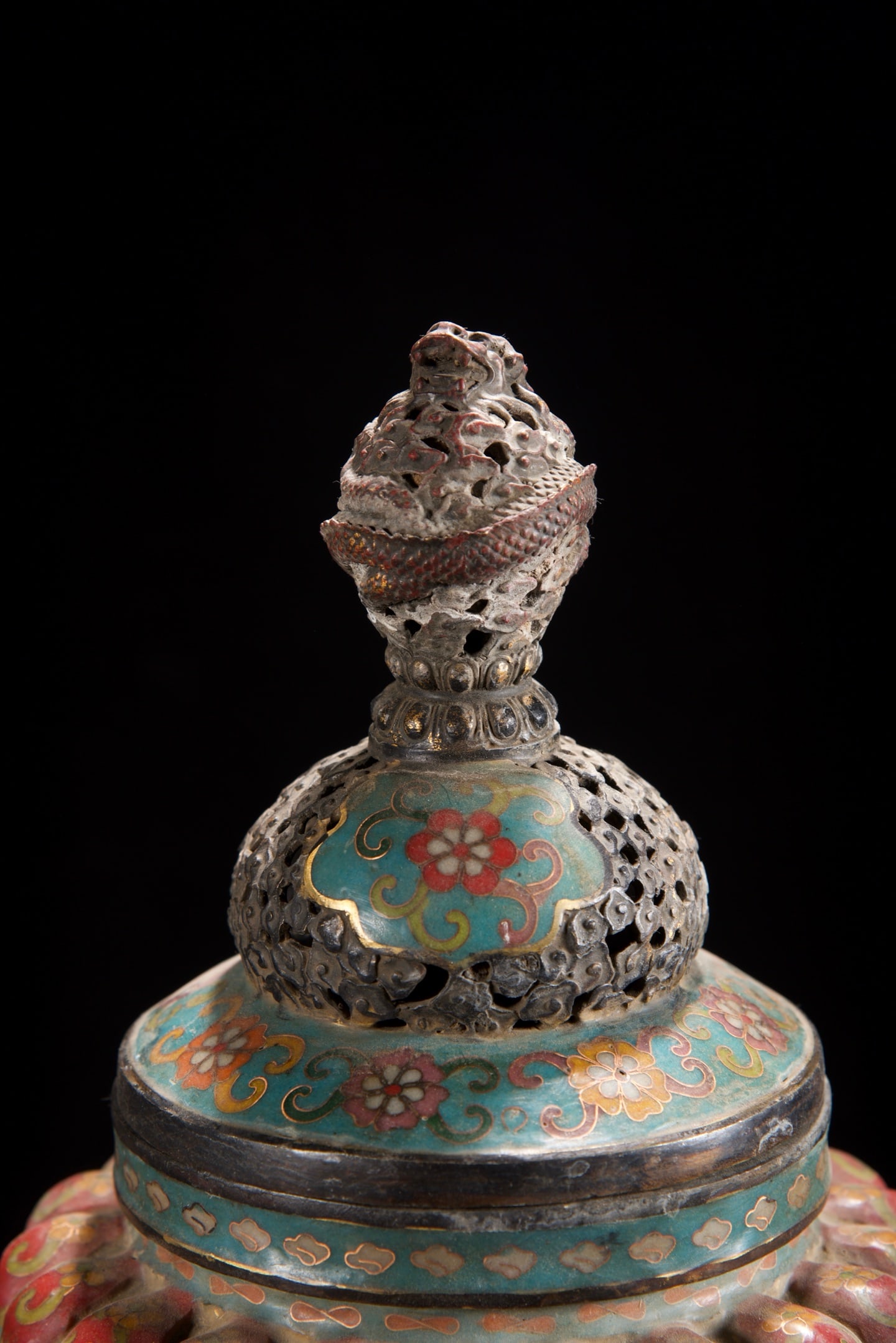 Old Bronze Cloisonne Crane Incense Burner - 9