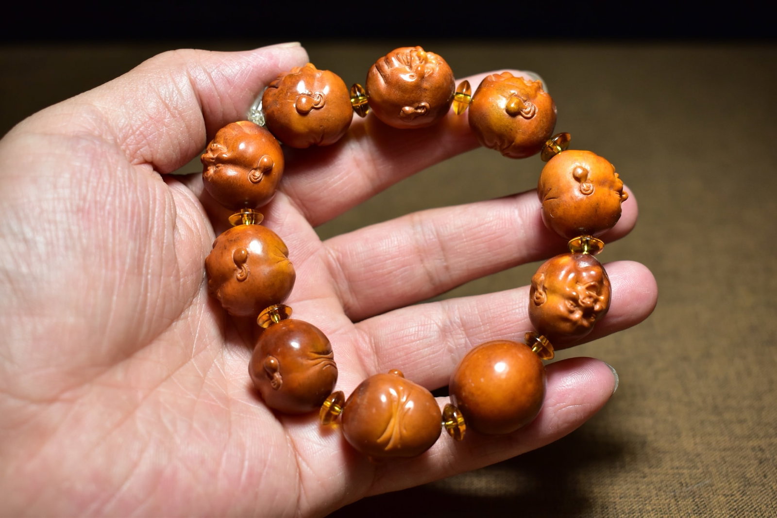 Horn Hand-Carved Laughing Buddha Bracelet Bangle - 9