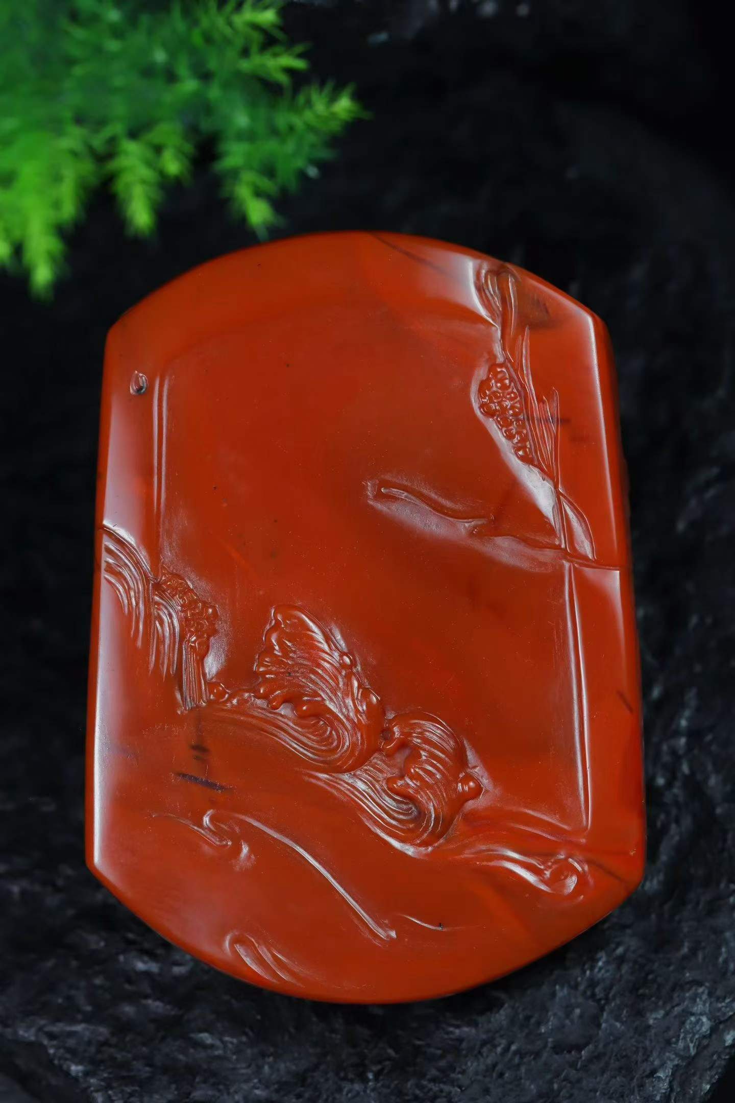 Nanhong Agate Hand-Carved Tiger & Pine Tree Pendant with Certificate - 2