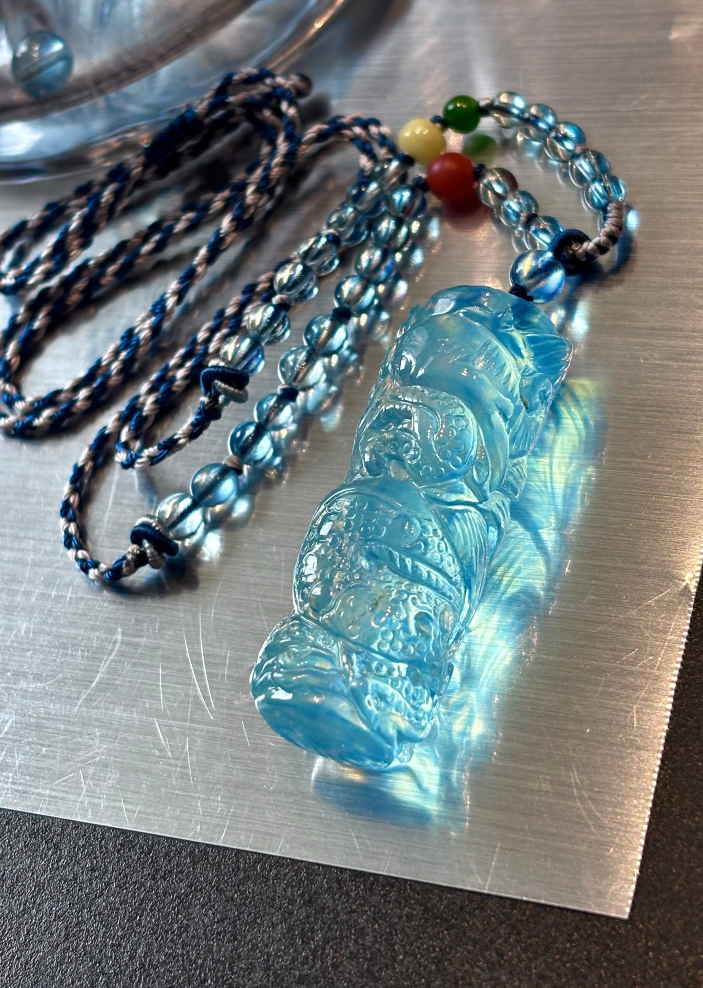 Natural Aquamarine Hand-Carved Dragon Pendant with Certificate - 6