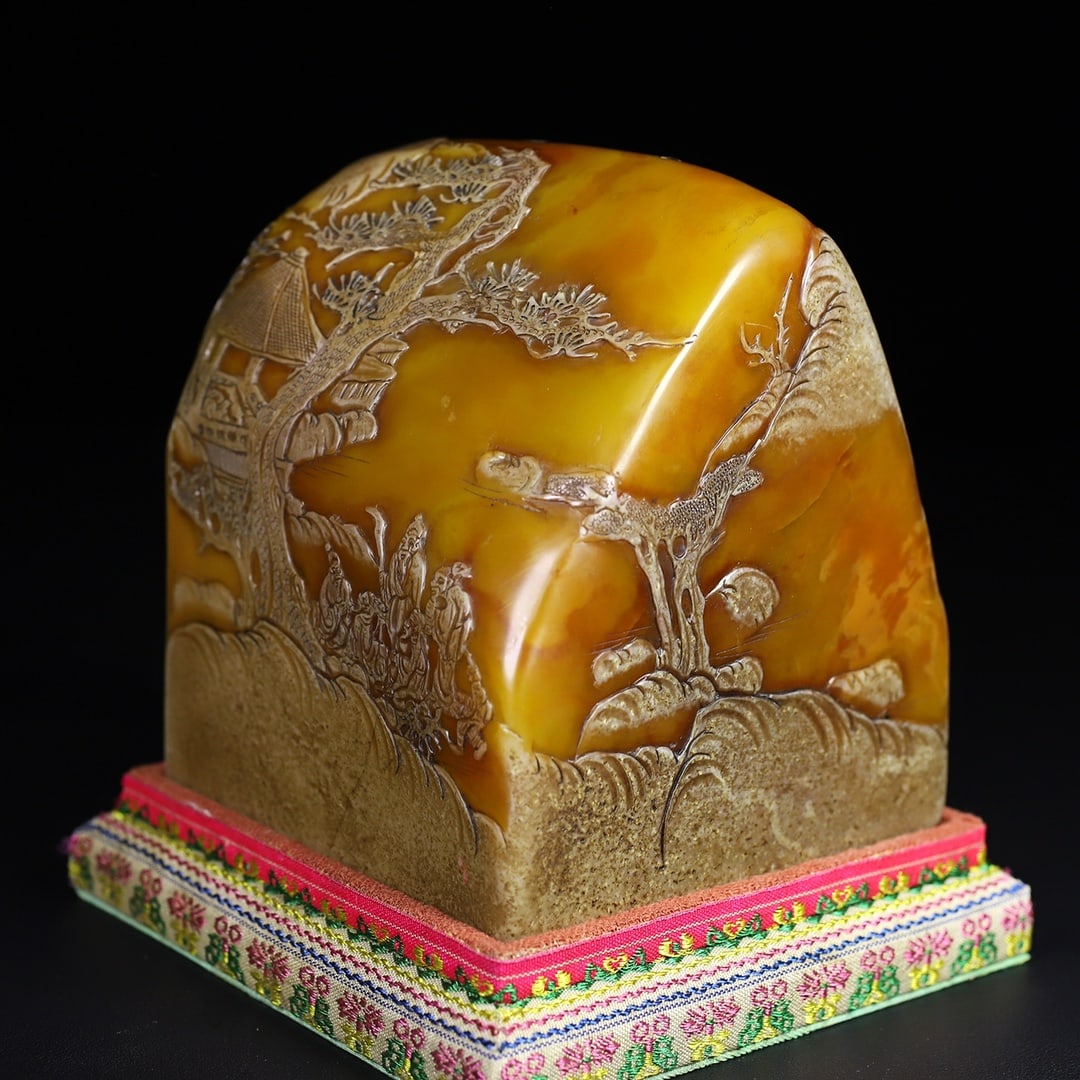 Tianhuang Shoushan Soapstone Sage Meeting Seal Statue w Box - 7