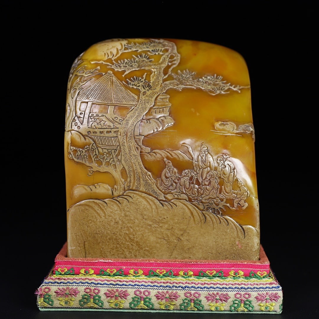 Tianhuang Shoushan Soapstone Sage Meeting Seal Statue w Box - 9
