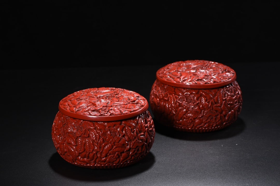 A Pair Red Lacquerware Weiqi Pot - 6
