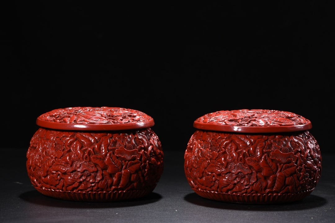 A Pair Red Lacquerware Weiqi Pot - 9