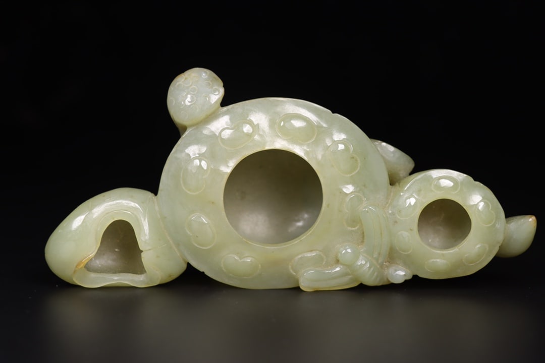 Hetian Jade Hand-Carved Lotus Brush Washer Statue Old - 3