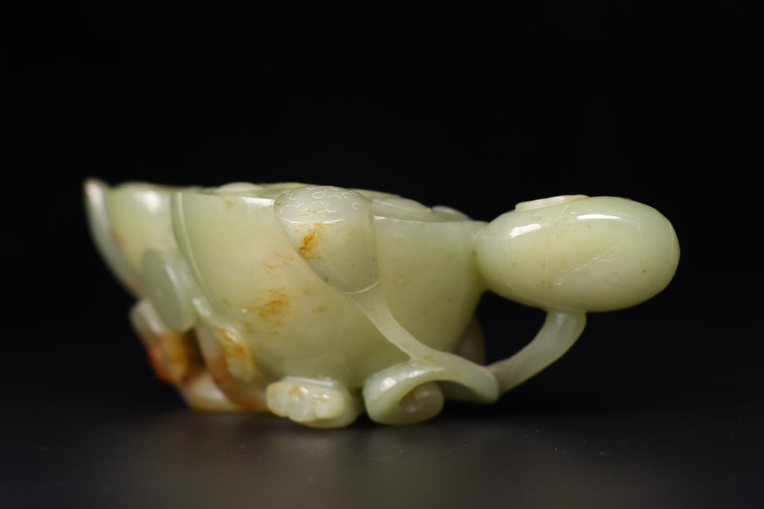 Hetian Jade Hand-Carved Lotus Brush Washer Statue Old - 4