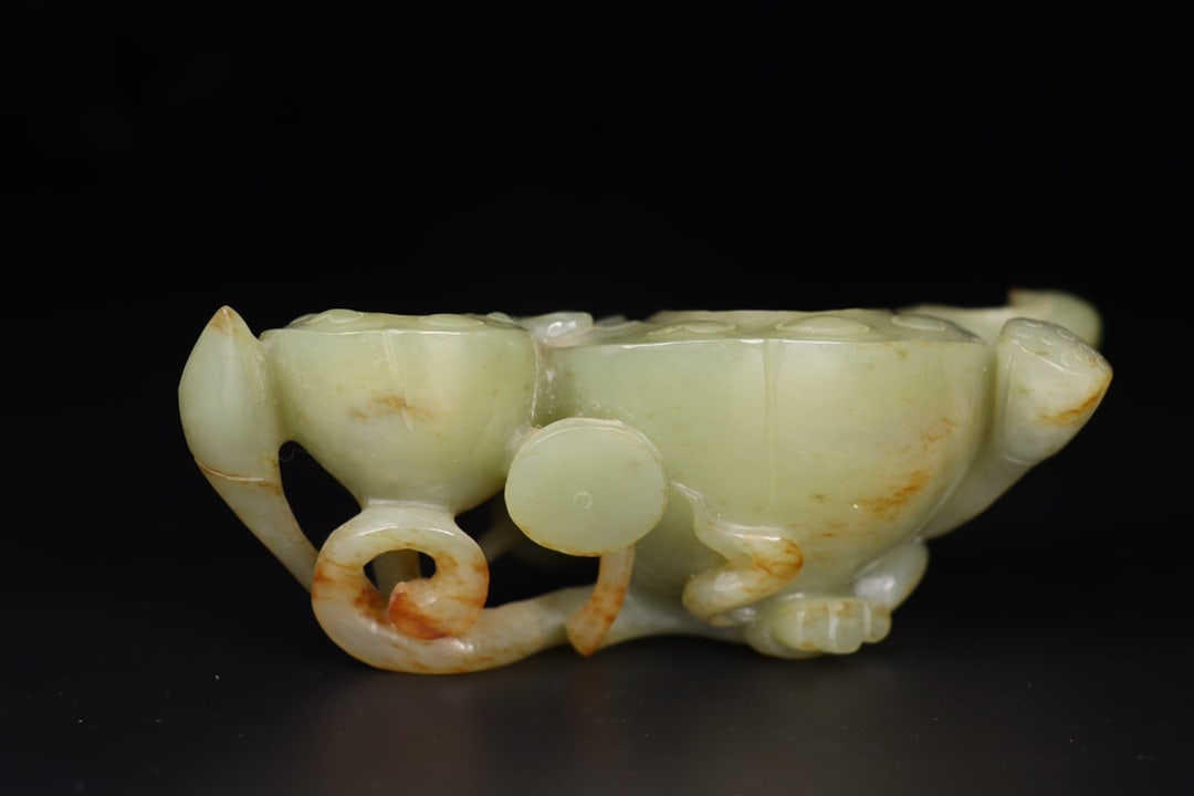 Hetian Jade Hand-Carved Lotus Brush Washer Statue Old - 5