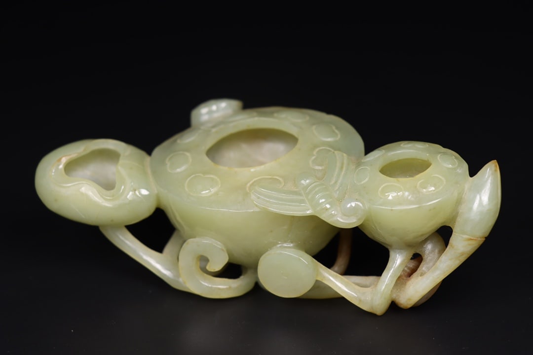 Hetian Jade Hand-Carved Lotus Brush Washer Statue Old - 6