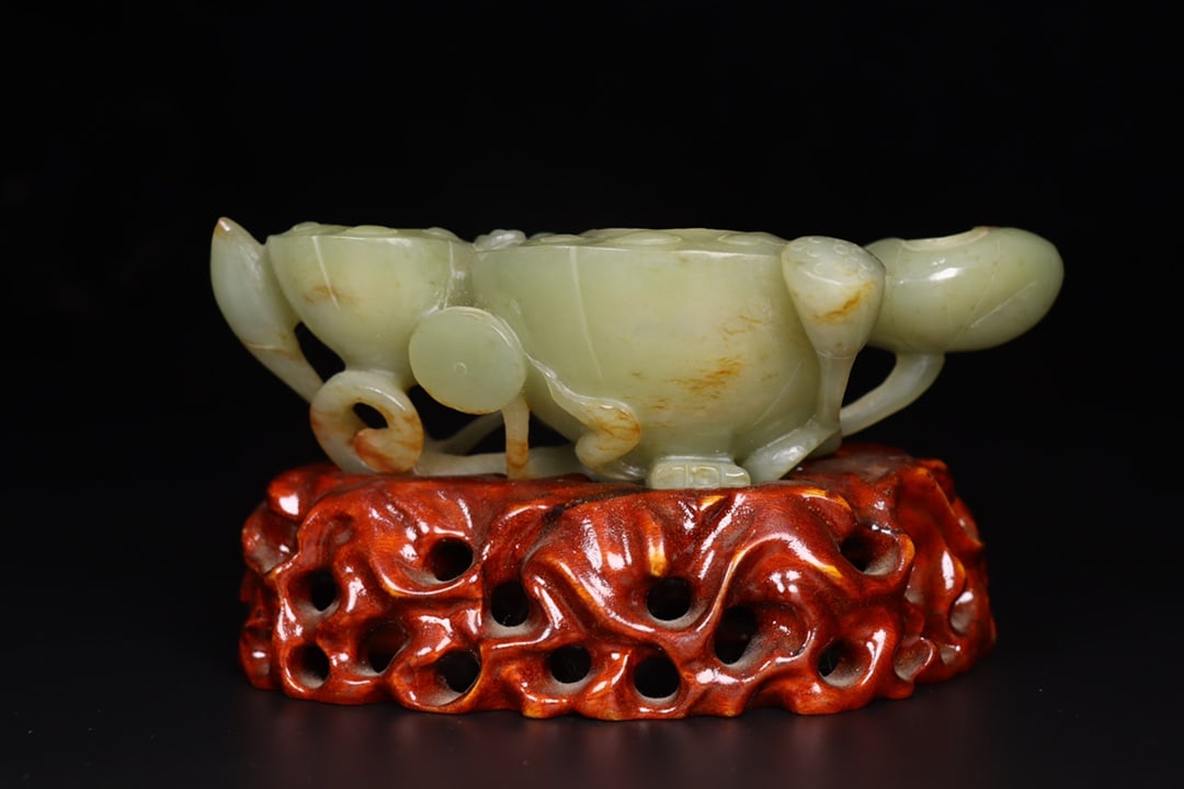 Hetian Jade Hand-Carved Lotus Brush Washer Statue Old - 8