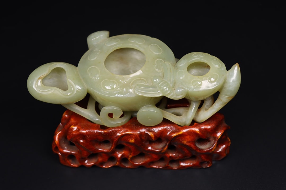 Hetian Jade Hand-Carved Lotus Brush Washer Statue Old - 9