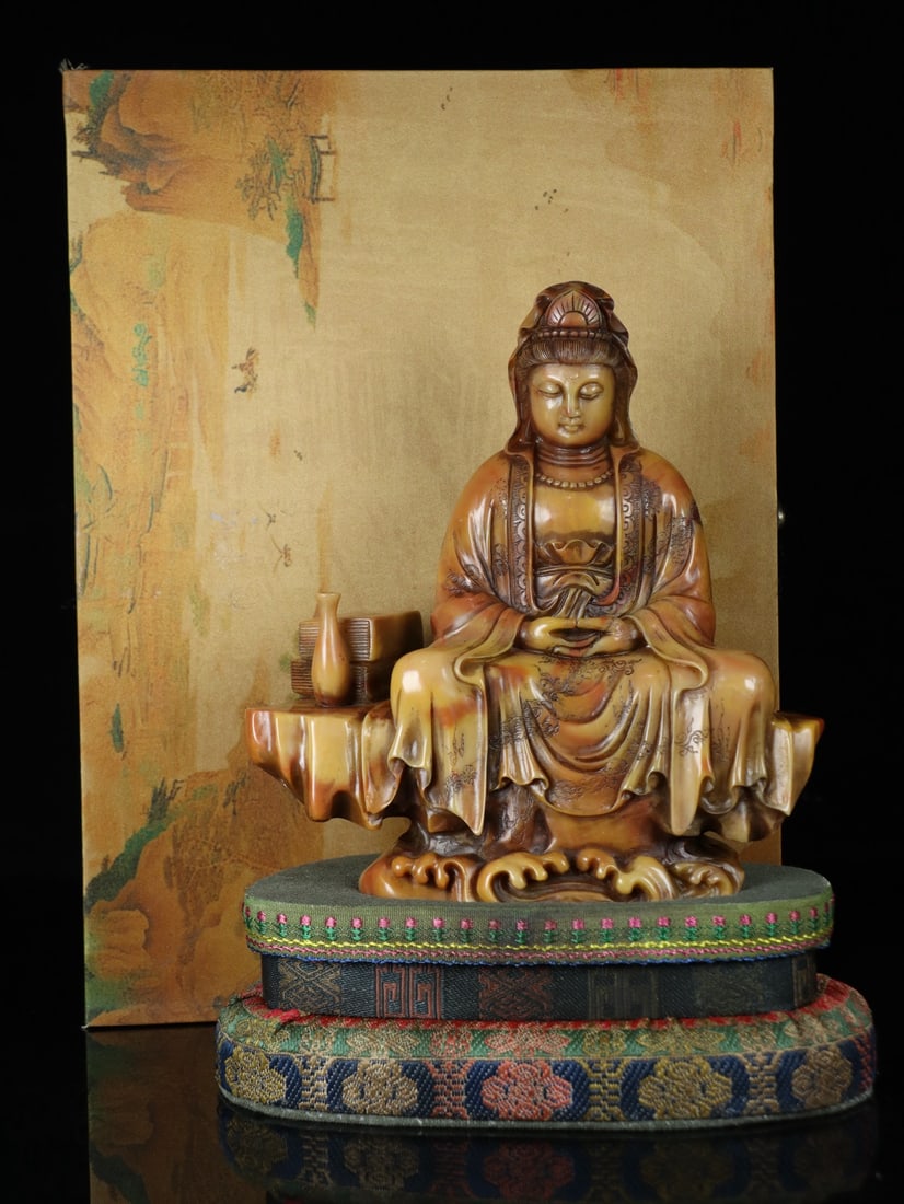 Old Chinese Shoushan Stone Statue - Kwan-yin - 2