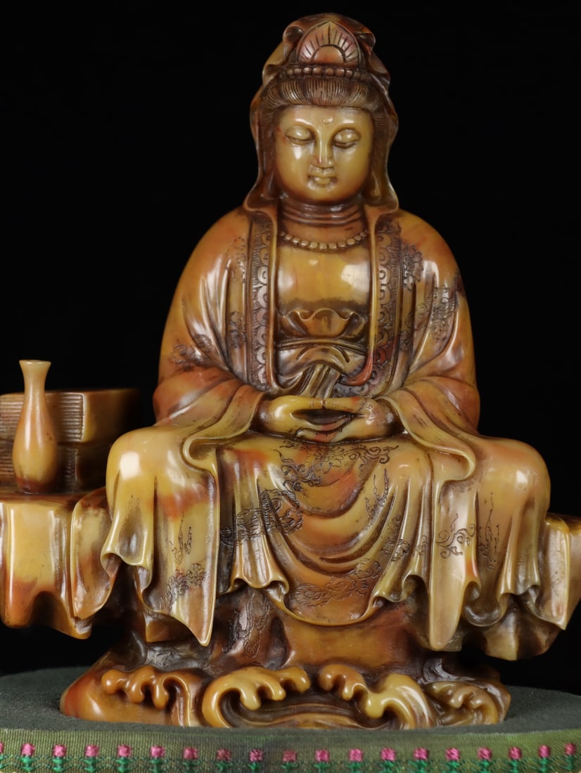 Old Chinese Shoushan Stone Statue - Kwan-yin - 3
