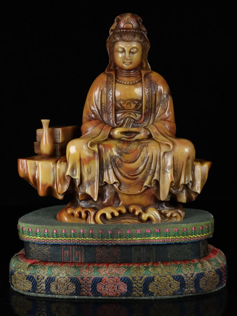 Old Chinese Shoushan Stone Statue - Kwan-yin - 4