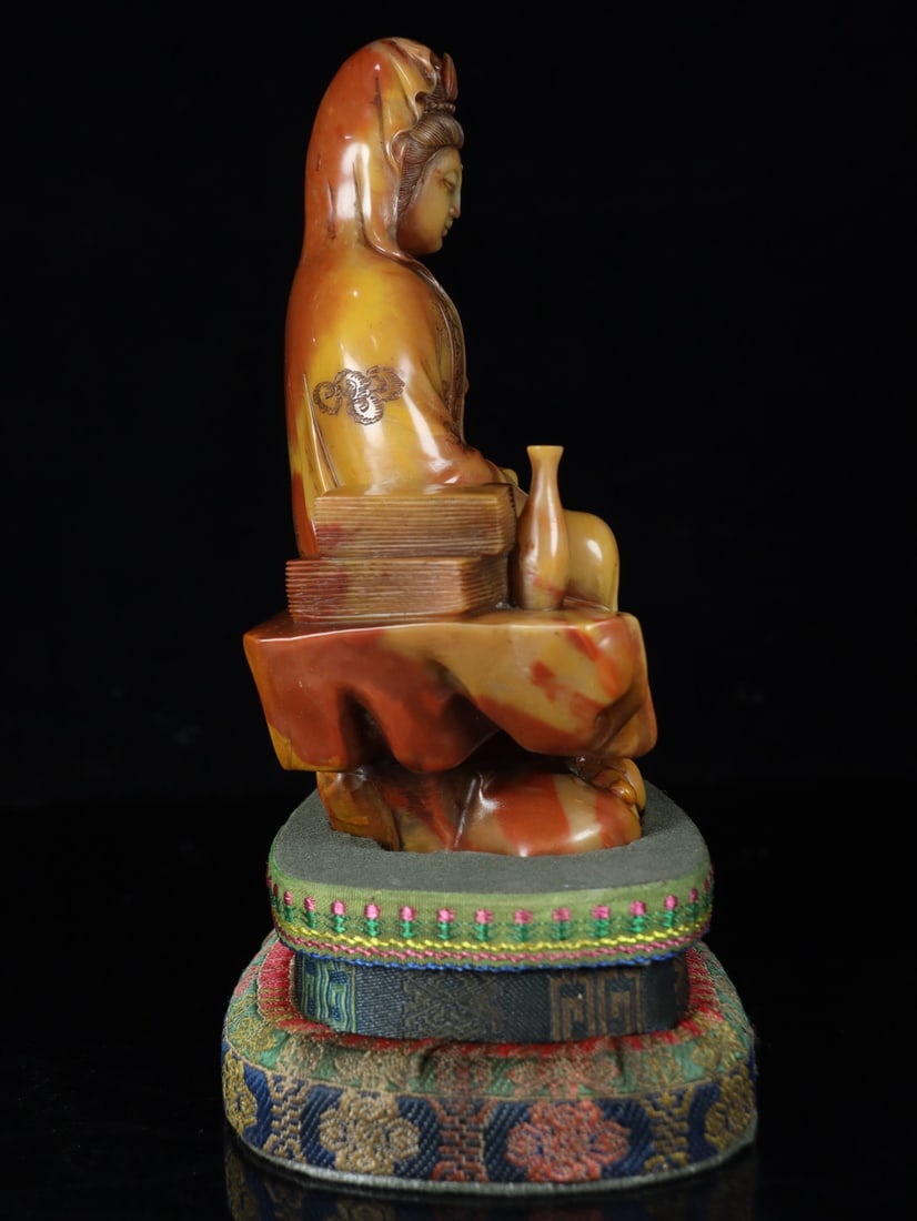 Old Chinese Shoushan Stone Statue - Kwan-yin - 5