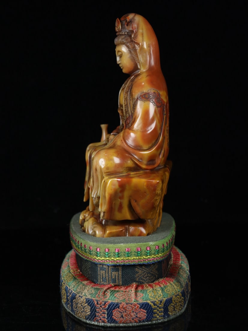 Old Chinese Shoushan Stone Statue - Kwan-yin - 7