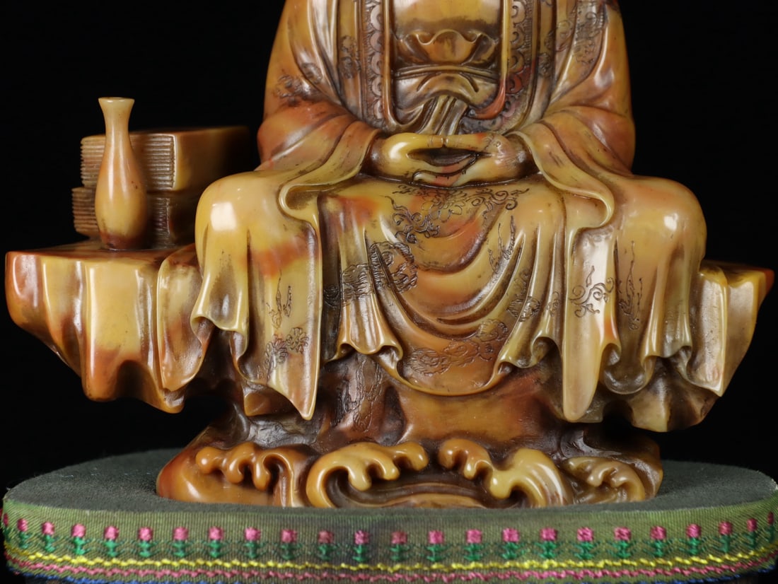 Old Chinese Shoushan Stone Statue - Kwan-yin - 8