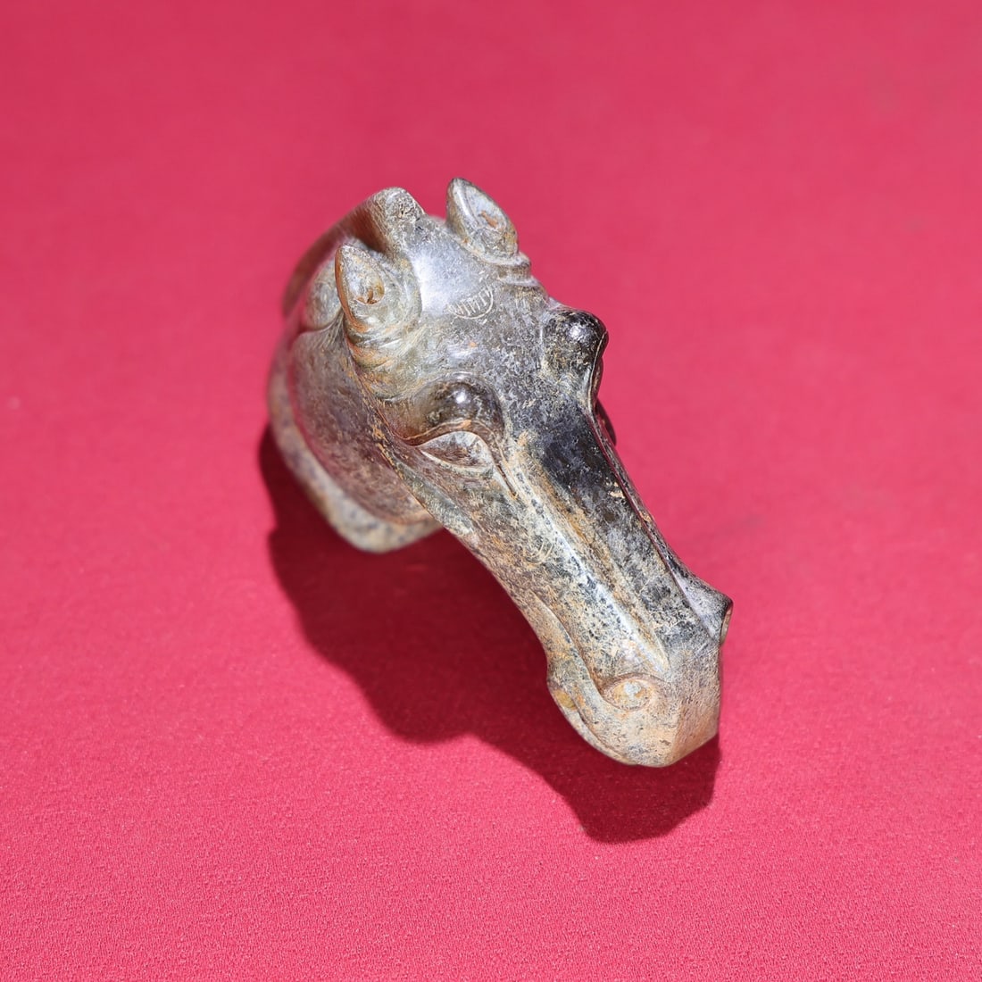 Old Chinese Hetian Jade Statue - Horse Head - 2